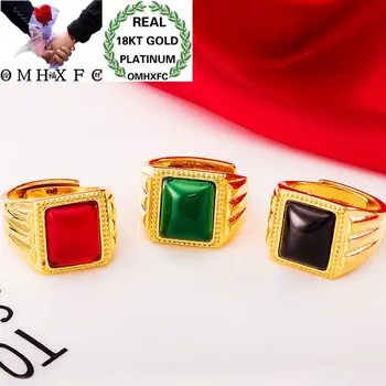 OMHXFC Veľkoobchod Európskej Módy Mužskej Strany, Narodeninám, Svadobný Dar, Obdĺžnik Red Green Opal Resizable 18KT Skutočný Zlatý Prsteň R109