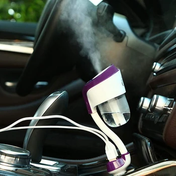 Auto Zvlhčovač, Prenosné 12V Mini Travel Aromaterapia Esenciálny Olej Výustka s 2 USB Nabíjačky