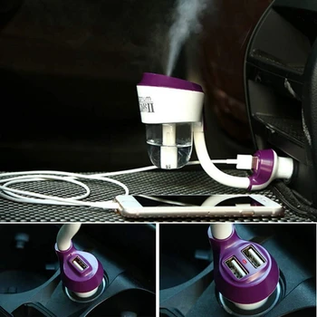 Auto Zvlhčovač, Prenosné 12V Mini Travel Aromaterapia Esenciálny Olej Výustka s 2 USB Nabíjačky