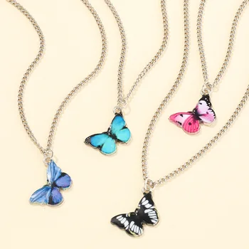 Motýľ Kúzlo Náhrdelník Prívesok pre Ženy Farebné Smalt Animal Butterfly Chokers Vyhlásenie Náhrdelník Letné Šperky pre Dievčatá