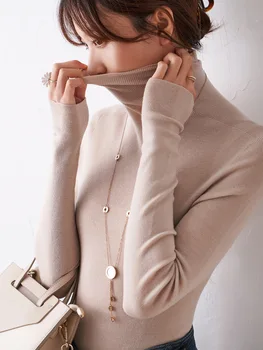 Nové vysoký golier pletenie odev, bez podšívky horný odev vykreslenie tenké modely ukazujú tenké dlhé rukávy sveter žena qiu dong