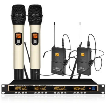 Bezdrôtový mikrofón nastaviteľný UHF frekvencii, 4 kanály, 4 ručný mikrofón fáze výkonu domov KTV karaoke mikrofón