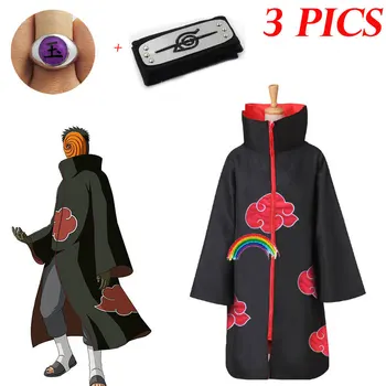 3 FOTKY Naruto Kostým Akatsuki Plášť Cosplay Sasuke Uchiha Cape Cosplay Itachi Oblečenie kostým Akatsuki VŠETKÝCH ČLENOV 11SETS