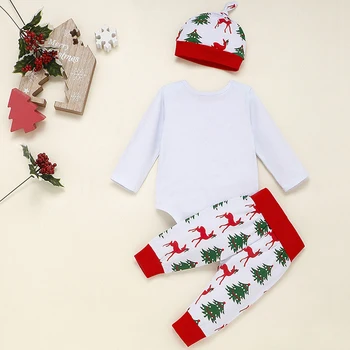 Dieťa Dievča, Chlapec Obliekať Dlhý Rukáv Romper Top+Nohavice+Klobúk 3ks Vianočný Dizajn Dojčenské Oblečenie Detské Oblečenie Roztomilý Oblečenie Set