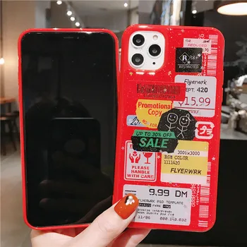 Luxusné Pečiatky, Etikety čiarového kódu Telefónu puzdro pre IPhone 11 Pro MAX SE 2 2020 X XR XS MAX 8 7 Pokrytie Módne Mäkké Fólie Zlatej farby Červená Prípade