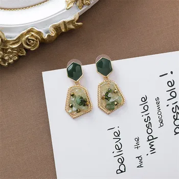 Móda Kórejský Jar Zelená Biela Nepravidelný Crystal Visieť Náušnice Geometrické Drop Náušnice Pre Ženy, Svadobné Nevesty Šperky Darček