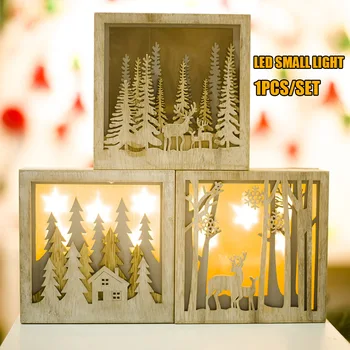 Drevené LED Svetlo Námestie Box Ozdoby, Dekorácie, Darčeky pre Domáce Vianočné Party MDJ998