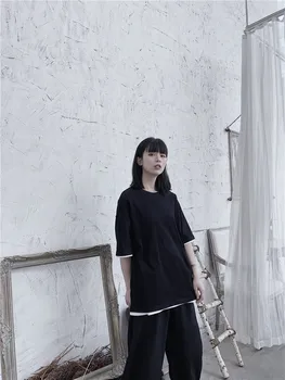 Japonsko Štýl Ženy, Bavlnené Tričká, Topy&Tees Pevné Voľné Tmavé Dievča Gotický High Street Vintage Tričko Hip Hop Streetwear Bielizeň