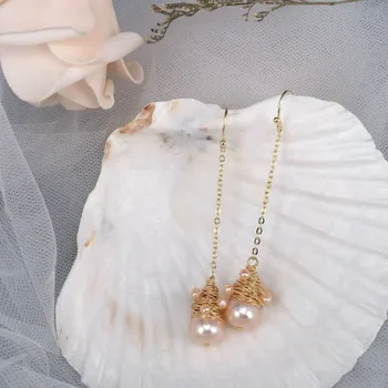 Ručne vyrábané Prírodné Sladkovodné Perly Visí kórejský Náušnice Wild Módne Zlaté Šperky Pendientes Accesorios Mujer Moda 2019 FL2878