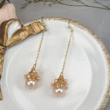 Ručne vyrábané Prírodné Sladkovodné Perly Visí kórejský Náušnice Wild Módne Zlaté Šperky Pendientes Accesorios Mujer Moda 2019 FL2878