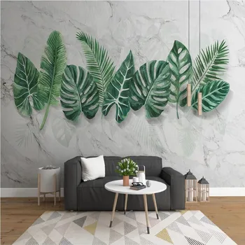 Milofi vlastné veľké tapety nástenná maľba jednoduché mramorový vzor ručne maľované rastlina listy obývacia izba, spálňa pozadí na stenu