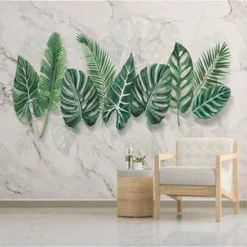 Milofi vlastné veľké tapety nástenná maľba jednoduché mramorový vzor ručne maľované rastlina listy obývacia izba, spálňa pozadí na stenu