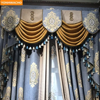 Vlastné záclony Európskej luxusná obývacia izba hrubé ženilkové žakárové sivá modrá handričkou zatmenie opony tylu záclonka závesy N970