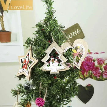 1pc Vianočné Drevené Prívesky Star Päť Hviezdičkový Láska DIY Dreva Remesiel Deti Darček Pre Domáce Vianočné Dekorácie Ornament