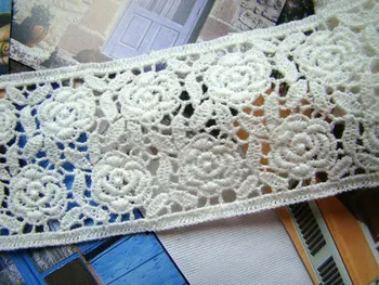 Mimo bielej čipky trim, ročník čipiek, bavlny čipky s rose vzor, starožitné vyšívané čipky