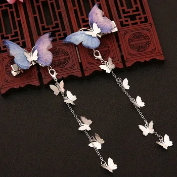 QIANJI Dávnych štýl Hanfu headdress príslušenstvo roztomilý motýľ strapec šperky tiara vlásenky wild