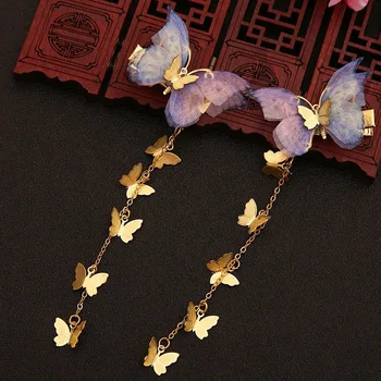 QIANJI Dávnych štýl Hanfu headdress príslušenstvo roztomilý motýľ strapec šperky tiara vlásenky wild