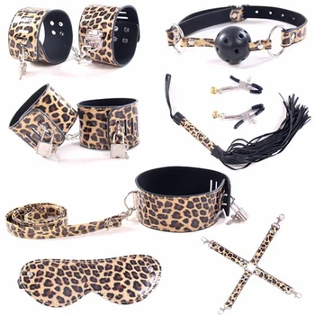 7Pcs/set Erotických kostýmov BDSM Zdržanlivosť Leopard putami na rukách Bič zaviazanými očami Bradavky Svorky Páry Slave Femdom Príslušenstvo Hračky