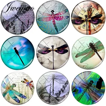 JWEIJIAO Hot Predaj Romantickú Farebné Dragonfly Sklo Cabochon Dome Kúzlo DIY Šperky poznatky Pre Náramky Brošňa Kolíky Náhrdelníky