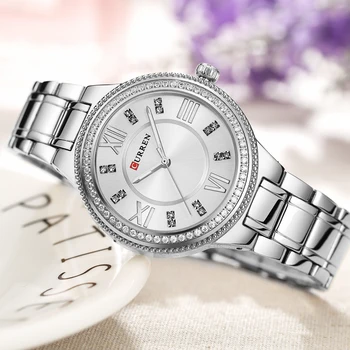 Luxusné Značky Curren Hodinky Ženy Svieti Crystal Oceľ Náramok Dámske Náramkové hodinky Módne dámske Hodinky Zlaté Relogio Feminino