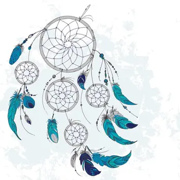Opona Dreamcatcher Perie a Korálky Ozdoby Tradičný Symbol Dekoratívne Hippie Umenia v Tyrkysovo Modrej Tlačené