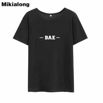 MIkialong Bae Harajuku Tričko Ženy 2018 Čierna Biela Vytlačené T Shirt Ženy Hore O-krku Krátky Rukáv Camisetas Mujer