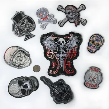 Lebka Škvrny na Oblečení Punk Biker Patch Odznaky Žehlička Na Nálepky Handričkou Patch Vyšívané Dekoratívne DIY Bunda Džínsy