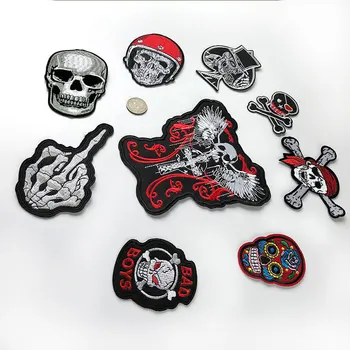 Lebka Škvrny na Oblečení Punk Biker Patch Odznaky Žehlička Na Nálepky Handričkou Patch Vyšívané Dekoratívne DIY Bunda Džínsy