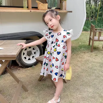 Kórejský Štýl Deti Princezná Šaty Pre Dievča Geometrie Vytlačené Deti Party Šaty Bavlna Elegantné Dievča Šaty Módne Oblečenie