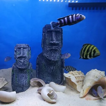 Behogar 2KS Starovekého Veľkonočného Ostrova Hlavu Sochy Portrétu Akvarijné Ryby Nádrž Ornament Domácej Ploche Dekorácie aquario akvaryum
