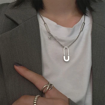 2020 Nové Harajuku Módne Jedinečný Papier Klip Náhrdelník Prívesok S Jedinečným Dizajnom Pin Clavicle Reťazca Žena Jednoduché Temperament Šperky