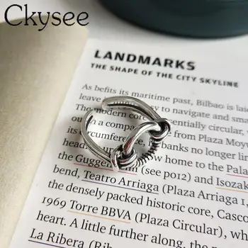 Retro Ckysee 925 Sterling Silver Krúžky Geometrické Väzbe Krúžok Otvorené Nastaviteľné Krúžky Pre Módne Žena Pôvodné Jemné Šperky
