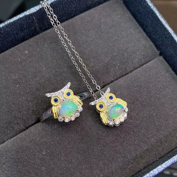 KJJEAXCMY jemné šperky prírodné opal 925 sterling silver populárne sova dievča, nové prívesok náhrdelník reťazca krúžok vyhovovali podporu test