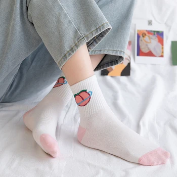 Roztomilý Kreslený Tlač Harajuku Kawaii Zábavné Ponožky Ženy Králik Broskyňa Design Ponožky Kórejský Štýl Biele Farebné Umenie Novinka Sokken
