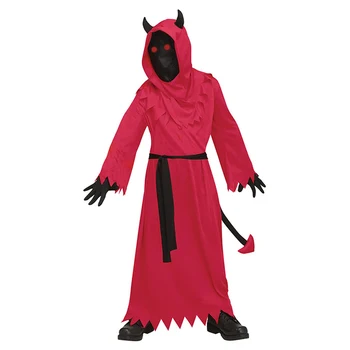 Detské Demon Cosplay Kostým s Kapucňou Svietiacich Červených Očí Dlhé Šaty, Halloween Party Oblečenie