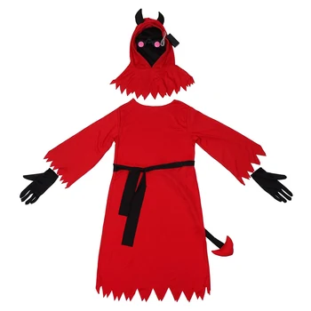 Detské Demon Cosplay Kostým s Kapucňou Svietiacich Červených Očí Dlhé Šaty, Halloween Party Oblečenie