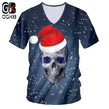 OGKB Mužov Vtipné V Krku T tričko 3D Vytlačené Vianočné Spp A Lebka Hip Hop, Street 6XL Zimné Muž Voľné Tričko