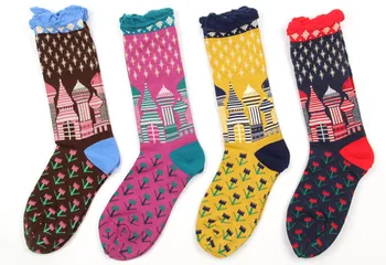 Harajuku retro Hrad hit farba dlhé trubice ponožky bavlna calcetines ženy ponožky
