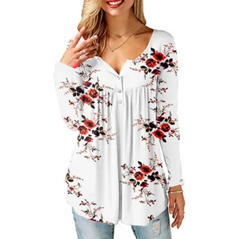 2021 jeseň hot predaj vytlačené tvaru dlhé rukávy klesnutie tričko voľné pulóver žien T-shirt