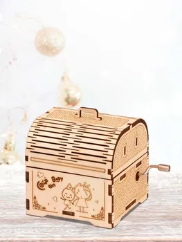 DIY 3D Poklad Okno Drevené Puzzle Hra Montáž Music Box na Hračky Darček Pre Deti Deti Dospelých