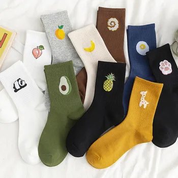 Zimné Ovocie Šťastný Ponožky Ženy Bavlna Dámske Posádky Ponožky Kórejský Módne Kawaii Zábavné Avokádo Panda Lemon, Broskyňa Cartoon Dlhé Ponožky