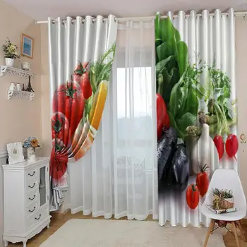 Moderné svieža 3d plastický Krásne rôznych druhov zeleniny potravín záclony reštaurácia, jedáleň, kuchyňa veľké Okno Závesy