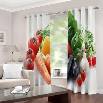 Moderné svieža 3d plastický Krásne rôznych druhov zeleniny potravín záclony reštaurácia, jedáleň, kuchyňa veľké Okno Závesy