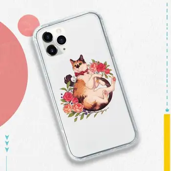 Karikatúra roztomilý mačka ilustrácia Telefón Prípade Transparentné pre iPhone 11 12 mini pro XS MAX 8 7 6 6 Plus X 5S SE 2020 XR