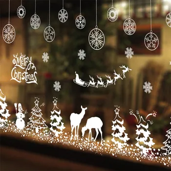 Vymeniteľné Veselé Vianoce Biele Nálepky Na Stenu Showca Okno Citát Snowflake Elk Strom Vinyl Dekor Kotúča, Samolepiace Tapety