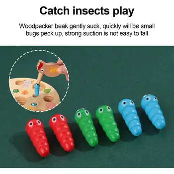Drevené Magnetické Ďatľa Chytiť Caterpillar Červy Hra Vzdelávacie Deti Hračky Rozvíjať Zručnosť V Prstoch Prefekt Hračiek