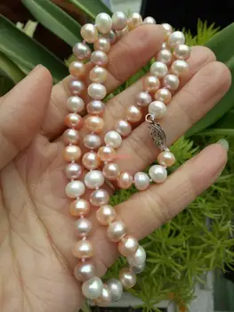 Prírodné 7-8mm south sea biela, ružová, fialová, multicolor perlový náhrdelník 18