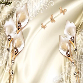 Beibehang Luxusné saténové šampanské tulipán šperky pozadí steny vlastné foto tapety veľké nástenné samolepky na stenu