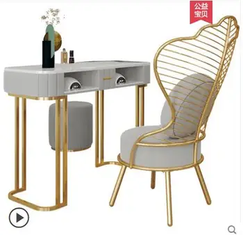 Web celebrity mramoru manikúra stôl a stoličky nastaviť jeden pár zlato kovaného železa dvojité manikúra tabuľka pohovka kreslo