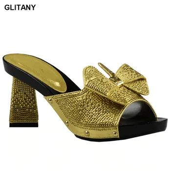Najnovšie talianske Sexy Lady Vysoké Podpätky Čerpadlá Zdobené Kamienkami taliansky Dizajn Zlatá Farba Afriky Sandále, Topánky pre Strán